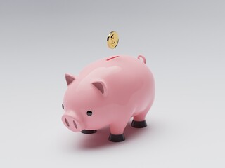 Obraz premium 3D Rendered Piggy Bank with gold coin isolated on white