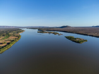 Amazing São Francisco River in a sunny morning in the Brazilian northeast leaving a beautiful and...