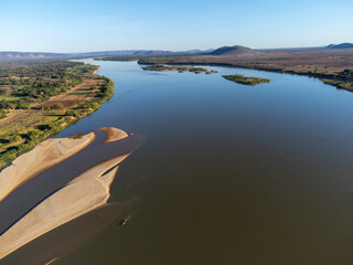 Amazing São Francisco River in a sunny morning in the Brazilian northeast leaving a beautiful and...