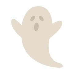 Halloween Ghost Silhouette, White Background, Vector Illustration, Doodle Style, Line Illustrations, color spots