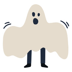 Halloween Ghost Silhouette, White Background, Vector Illustration, Doodle Style, Line Illustrations, color spots