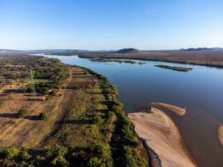 Amazing São Francisco River in a sunny morning in the Brazilian northeast leaving a beautiful and...