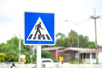 Zebra cross sign beside the road at Thailand. Clipping Path.