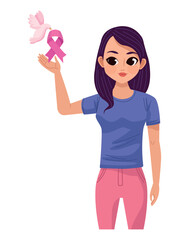 woman with dove and pink ribbon