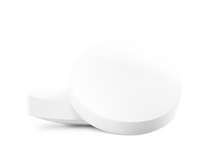 Realistic round tablet with convex mockup. Vector illustration isolated on white background. Can be used for medical and cosmetic. Ready for your design. EPS10.	