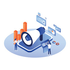 Modern flat design isometric illustration of Digital Marketing. Can be used for website and mobile website or Landing page. Easy to edit and customize. Vector illustration