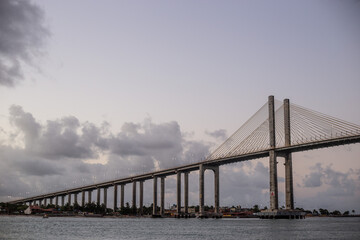 bridge over the sea at sunset, Newton Navarro Bridge, Natal, Rio Grande do Norte, Brazil, bridge over the river potengi