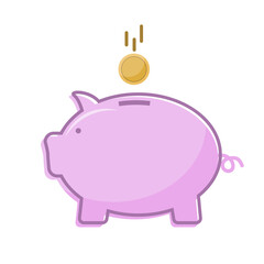 Piggy bank with coin in flat design