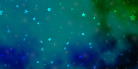 Light Blue, Green vector template with neon stars.
