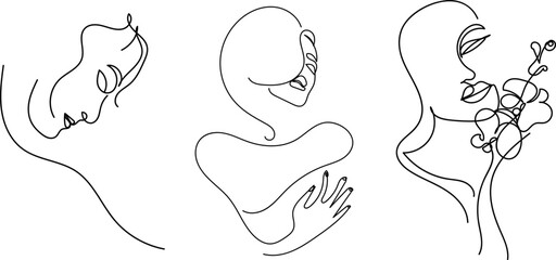 Beautiful women line art face silhouettes, women line art vector illustration for wall paintings, cards etc