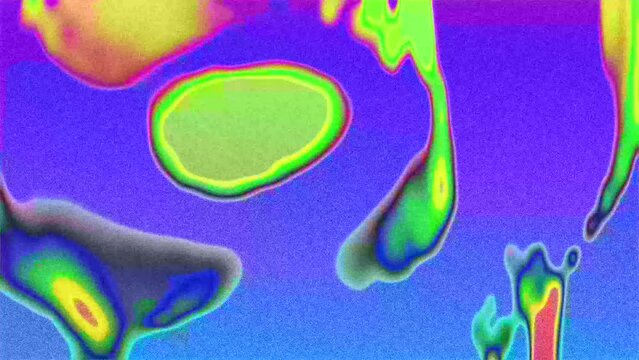 Bright multicolored psychedelic noisy fluid flare flames animation, 4k trippy abstract motion graphics.