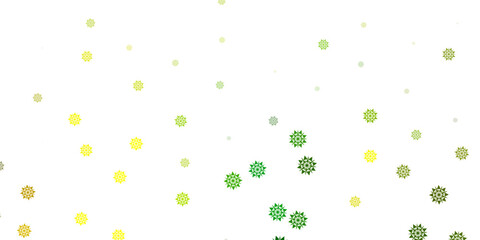 Light green, yellow vector layout with beautiful snowflakes.