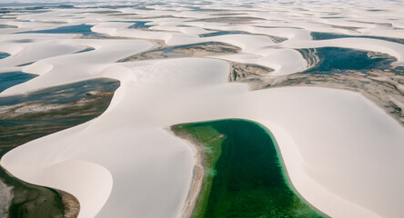 Fototapeta premium aerial view of white sand dunes of Lencois Maranhenses