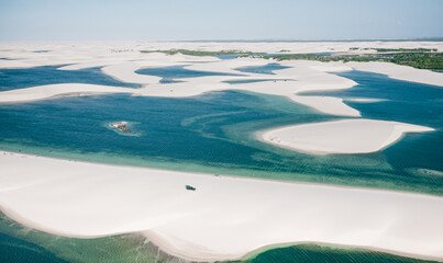 aerial view of white sand dunes of Lencois Maranhenses