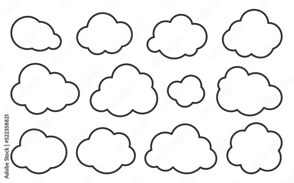 Poster cloud thin line icons set. outline vector sign. linear symbol of weather or database, network, inter