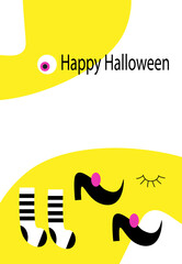 Vector Cute Halloween Set, poster, card wiih Witch ha and shoes, flat cartoon vector illustration.