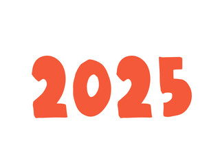 2025年の数字のみ（朱色）／手描きイラスト文字