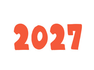 2027年の数字のみ（朱色）／手描きイラスト文字