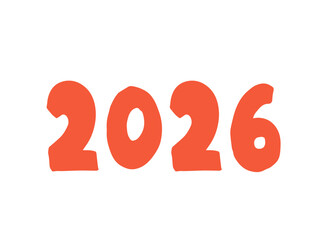 2026年の数字のみ（朱色）／手描きイラスト文字