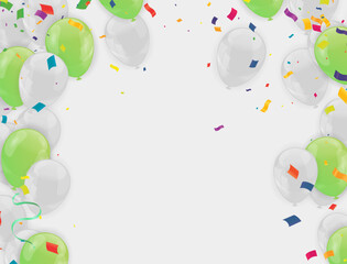 Happy Birthday Text With Golden Confetti Falling and Glitter Particles, Colorful Flying Balloons Seamless Loop Animation for Greeting, 