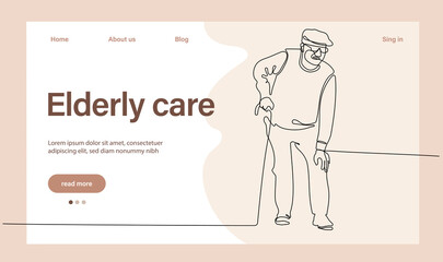 Programs for Seniors Landing Page Template. Elderly Health Care. Elderly care. Cartoon People Vector Illustration.