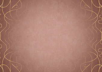 Pale pink textured paper with vignette of golden hand-drawn pattern on a darker background color. Copy space. Digital artwork, A4. v