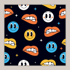 Retro seamless pattern with emoji