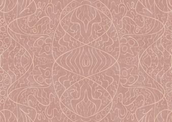 Hand-drawn abstract seamless ornament. Light semi transparent pale pink on a pale pink background. Paper texture. Digital artwork, A4. (pattern: p02-2a)