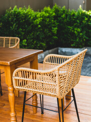 Table and chairs in the garden cafe.