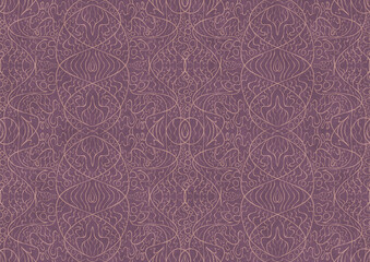 Hand-drawn abstract seamless ornament. Pale pink on a purple background. Paper texture. Digital artwork, A4. (pattern: p02-2b)