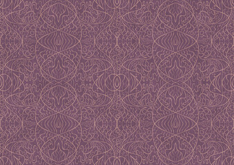 Fototapeta premium Hand-drawn abstract seamless ornament. Pale pink on a purple background. Paper texture. Digital artwork, A4. (pattern: p02-2b)