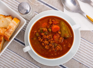 Popular soup of Spanish cuisine made of lentils with vegetables, which has a stunning rich taste
