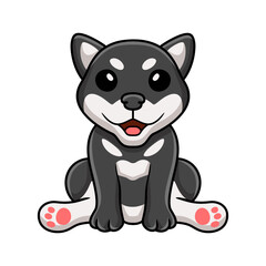 Cute black shiba inu dog cartoon sitting