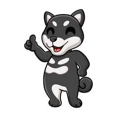 Obraz na płótnie Canvas Cute black shiba inu dog cartoon giving thumb up