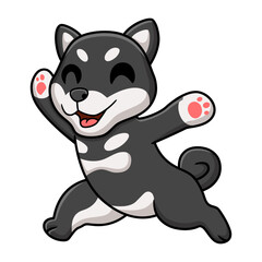 Cute black shiba inu dog cartoon posing