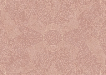 Hand-drawn abstract seamless ornament. Light semi transparent pale pink on a pale pink background. Paper texture. Digital artwork, A4. (pattern: p05a)