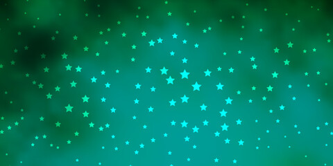 Dark Green vector background with colorful stars.