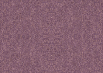 Hand-drawn abstract seamless ornament. Pale pink on a purple background. Paper texture. Digital artwork, A4. (pattern: p06b)