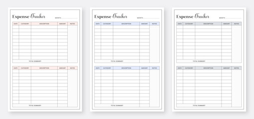 Daily, Weekly, Monthly Expense Tracker, Modern planner template set. 3 Set of Minimalist Planners. Printable Budget & Expense Tracker. - obrazy, fototapety, plakaty