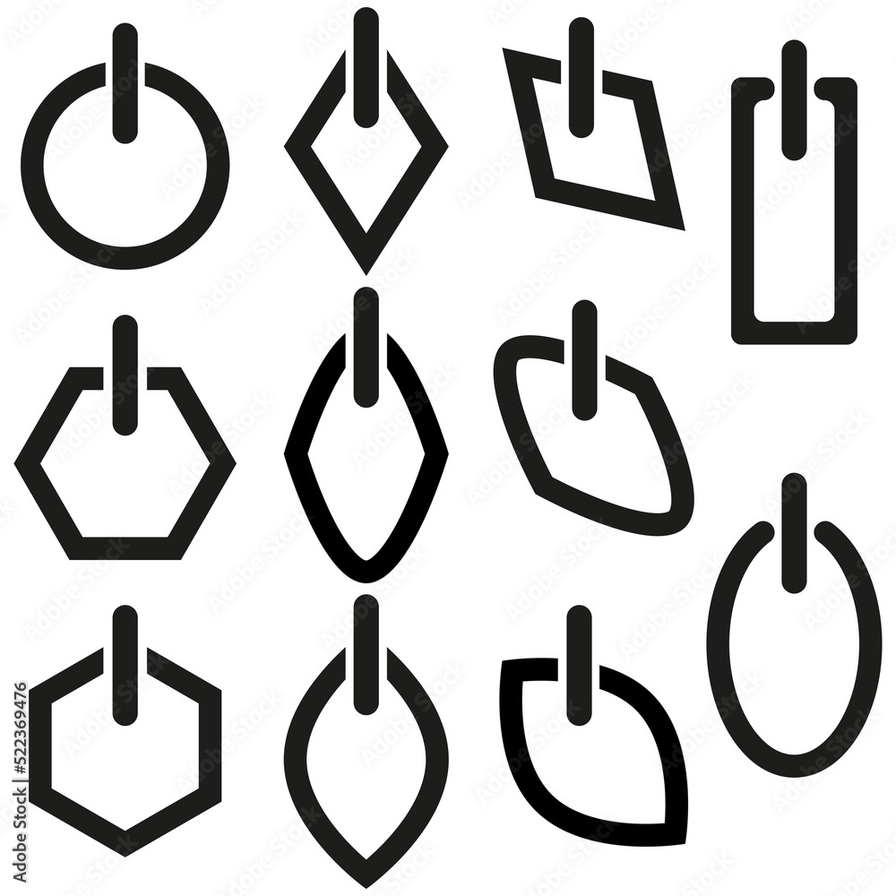 Poster icon with black switch sign different shapes. computer interface. electric power. vector illustratio