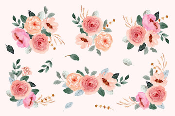 peach pink watercolor floral arrangement collection