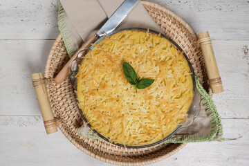 Pastel Tutup (Shepherd's Pie) is Traditional British pie. It is made from mashed potato, minced beef, mushroom, spices and herbs.