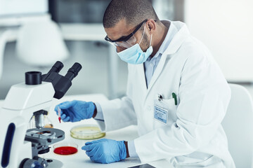 Medical, healthcare and science professional testing monkeypox, ebola or marburg virus under...
