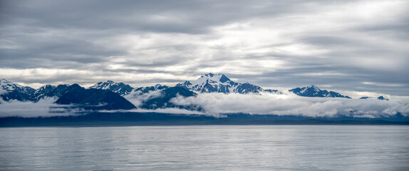 Mountains along Alaska's north west Pacific coast near Hubbard Glacier.