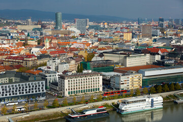 Obraz premium Image of historical center Bratislava and St. Martin's Cathedral in the foreground