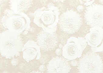 Relief of white flowers on beige background. 3D illustration. 3D render