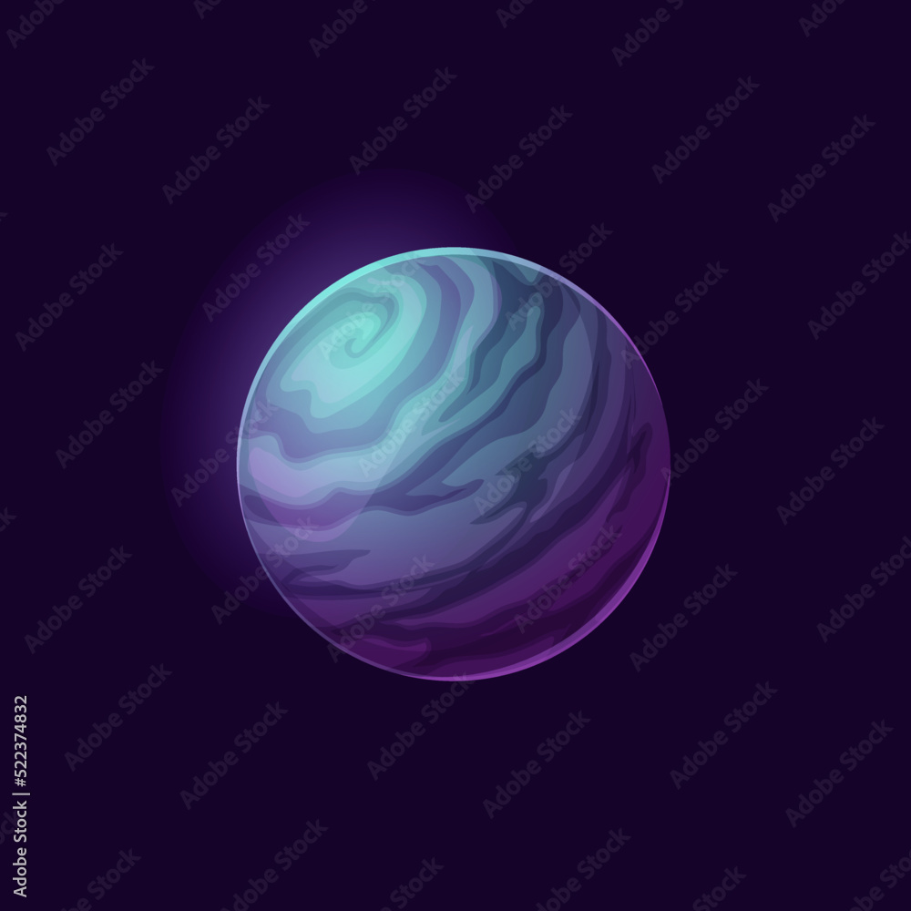 Fototapete mysterious dark space planet, vector globe with glowing halo and spiral foggy atmosphere. isolated g