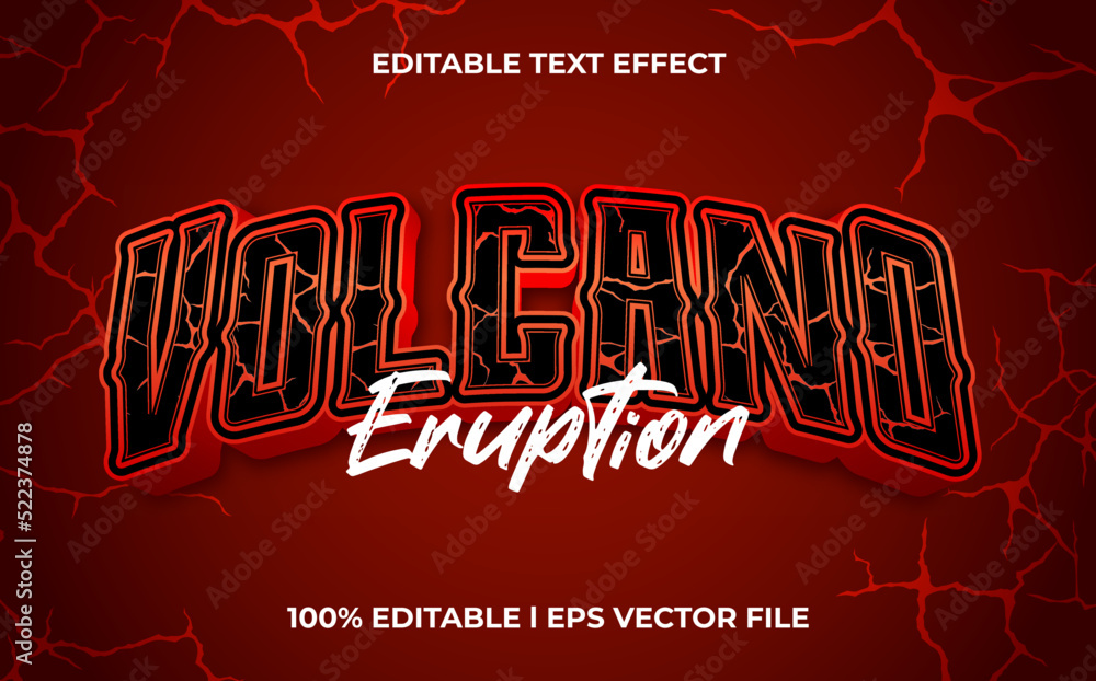 Aufkleber volcano eruption 3d text effect with scary theme. red typography template for game tittle