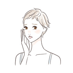 肌トラブル　悩む　女性　ショートヘア