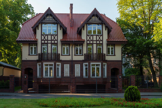 Kaliningrad, Russia, 06.28.2022: View of a villa in the historic district of Amalienau (former prestigious suburb of Koenigsberg) on a sunny summer day
